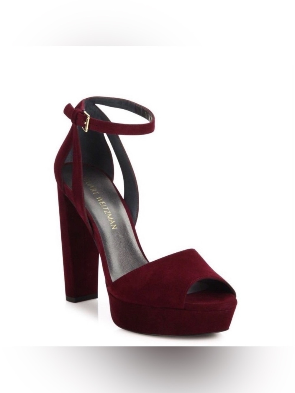 Stuart Weitzman Disco Burgundy Suede Platform Ankle-Strap Sandal